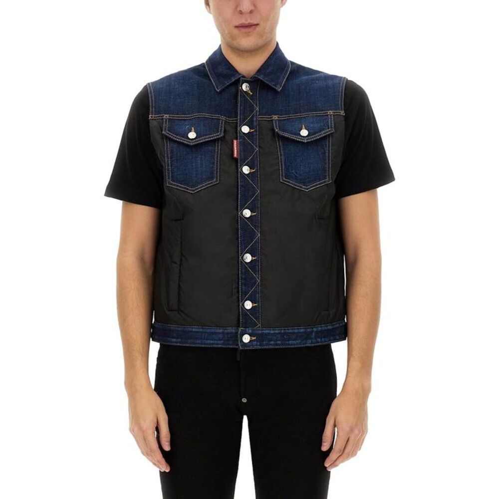 DSQUARED2 Men's Hybrid Denim Vest with Quilted Inserts Men DENIM Vests